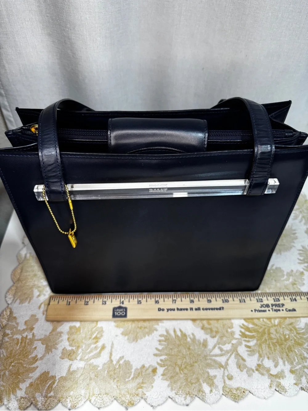 Bally Navy Leather Structured Satchel/Tote Gold Charm/Hardwares Made in Italy
